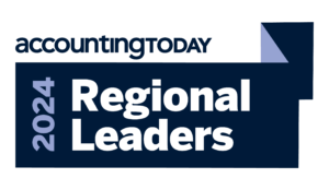 Accounting Today 2024 Regional Leaders badge, recognizing top certified public accountants (CPAs) and tax consulting firms for excellence in financial services.